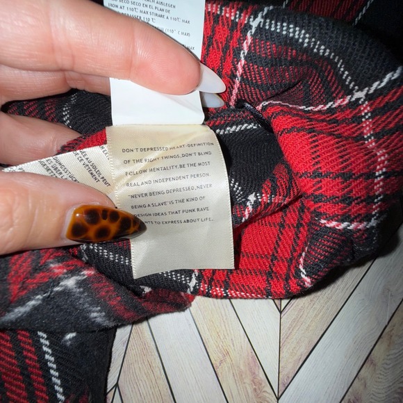 Punk Rave Red Black Plaid‎ Suspender Mini Skirt S Emo Retro Flannel Goth Punk - Picture 4 of 9